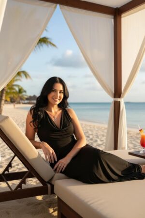 Black cowl neck maxi dress with two strings that criss-cross in the back and tie in the front.