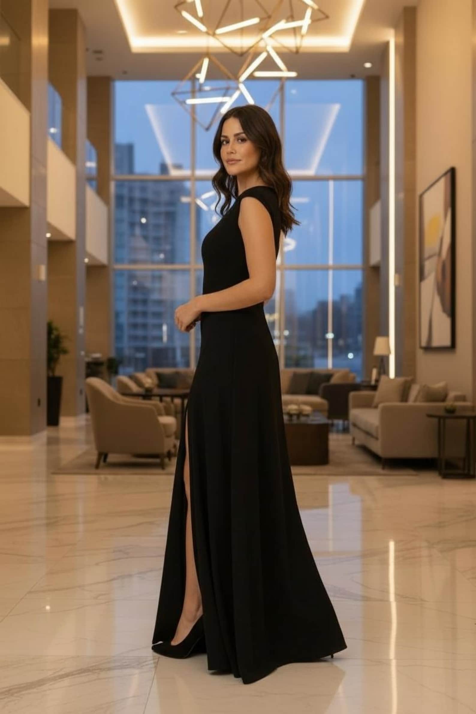 Black Maxi Dress with Keyhole Cutout and Front Slit | Genessa Jackson Black Maxi Dress with Keyhole Cutout and Front Slit | Genessa Jackson