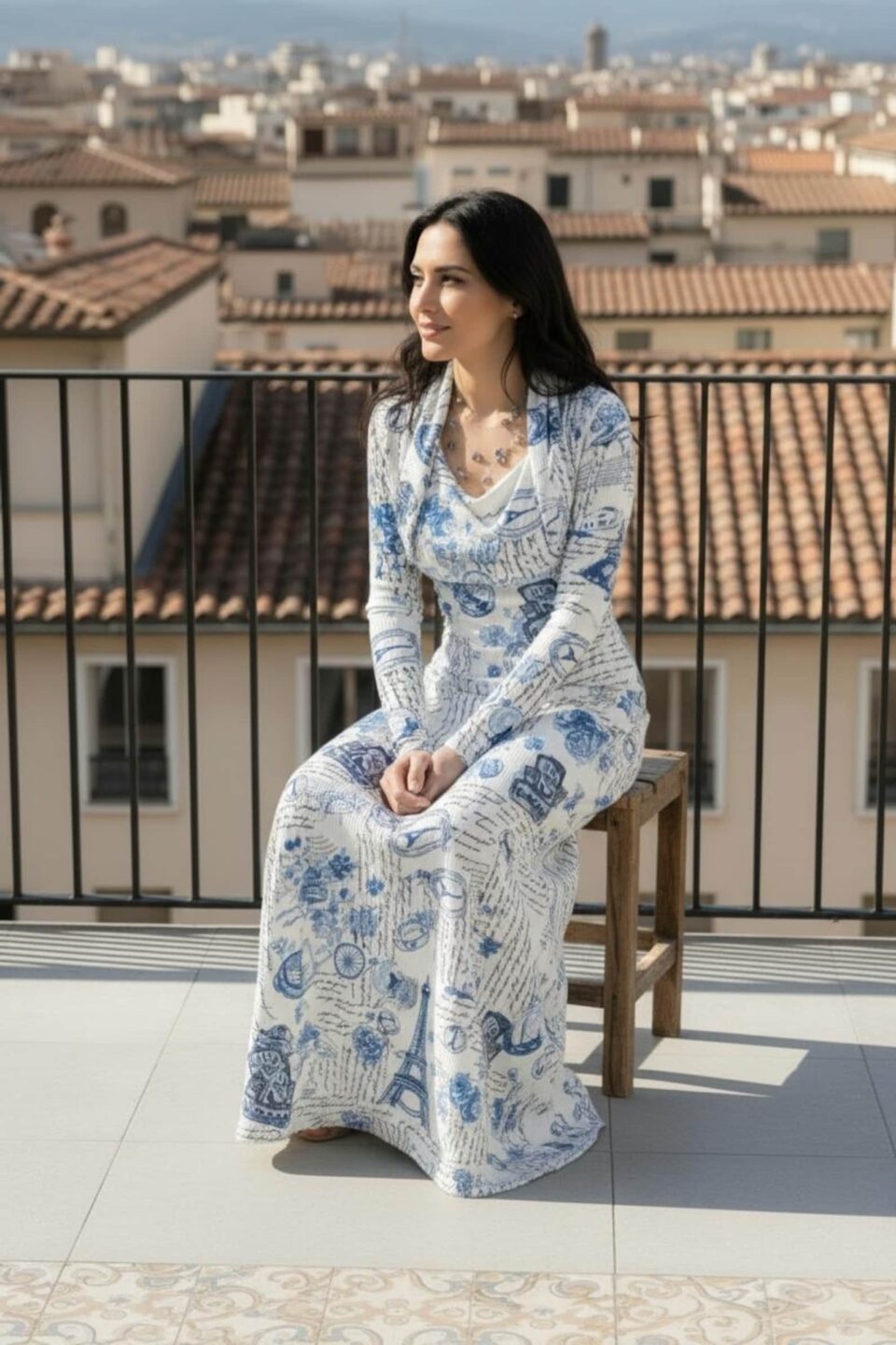 Long-Sleeve Hooded Cowl Neck Maxi Dress