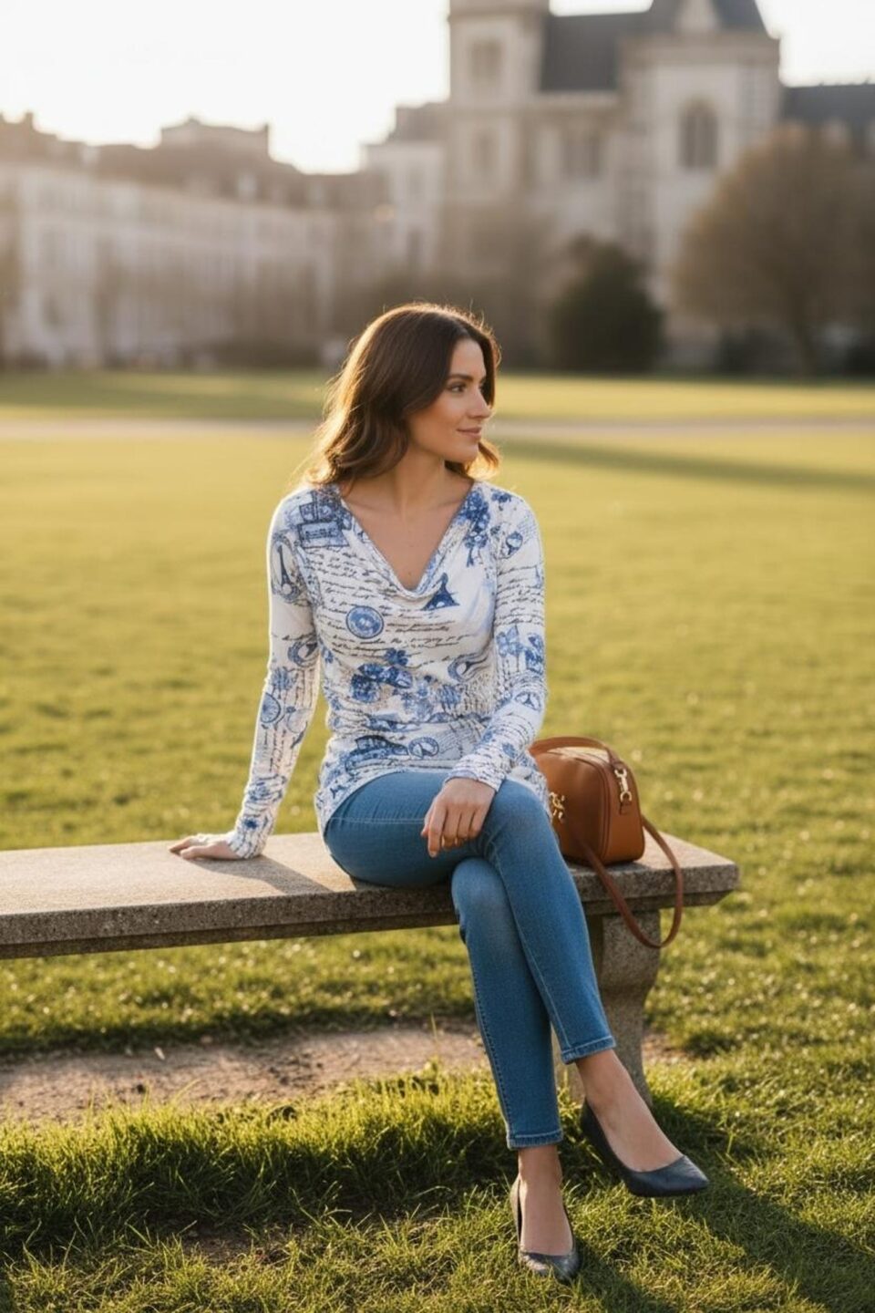 Cowl Neck Ribbed Long-Sleeve Tunic Top