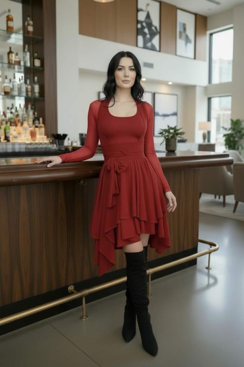 Scarlet Red Short Tissue Hem Dress