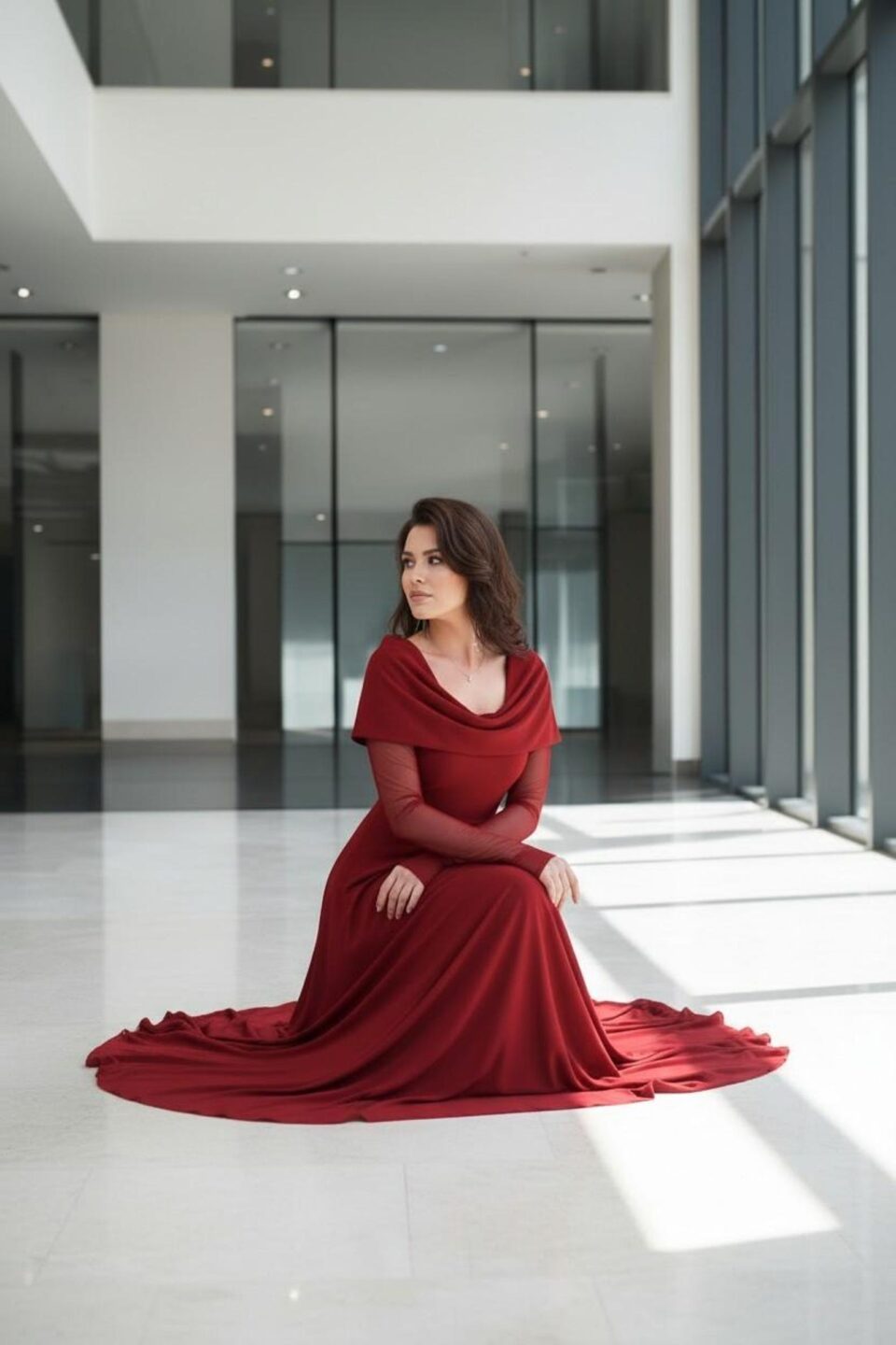 Scarlet Red Hooded Cowl Neck Maxi Dress