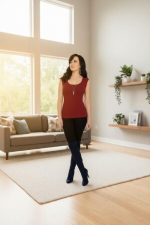 Basic fitted cap-sleeve fire red modal top.