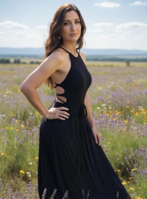 Open back, high neck maxi dress, with criss-cross string detail in the back.