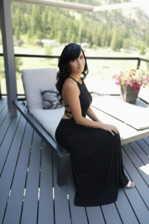 Open back, high neck maxi dress, with criss-cross string detail in the back.
