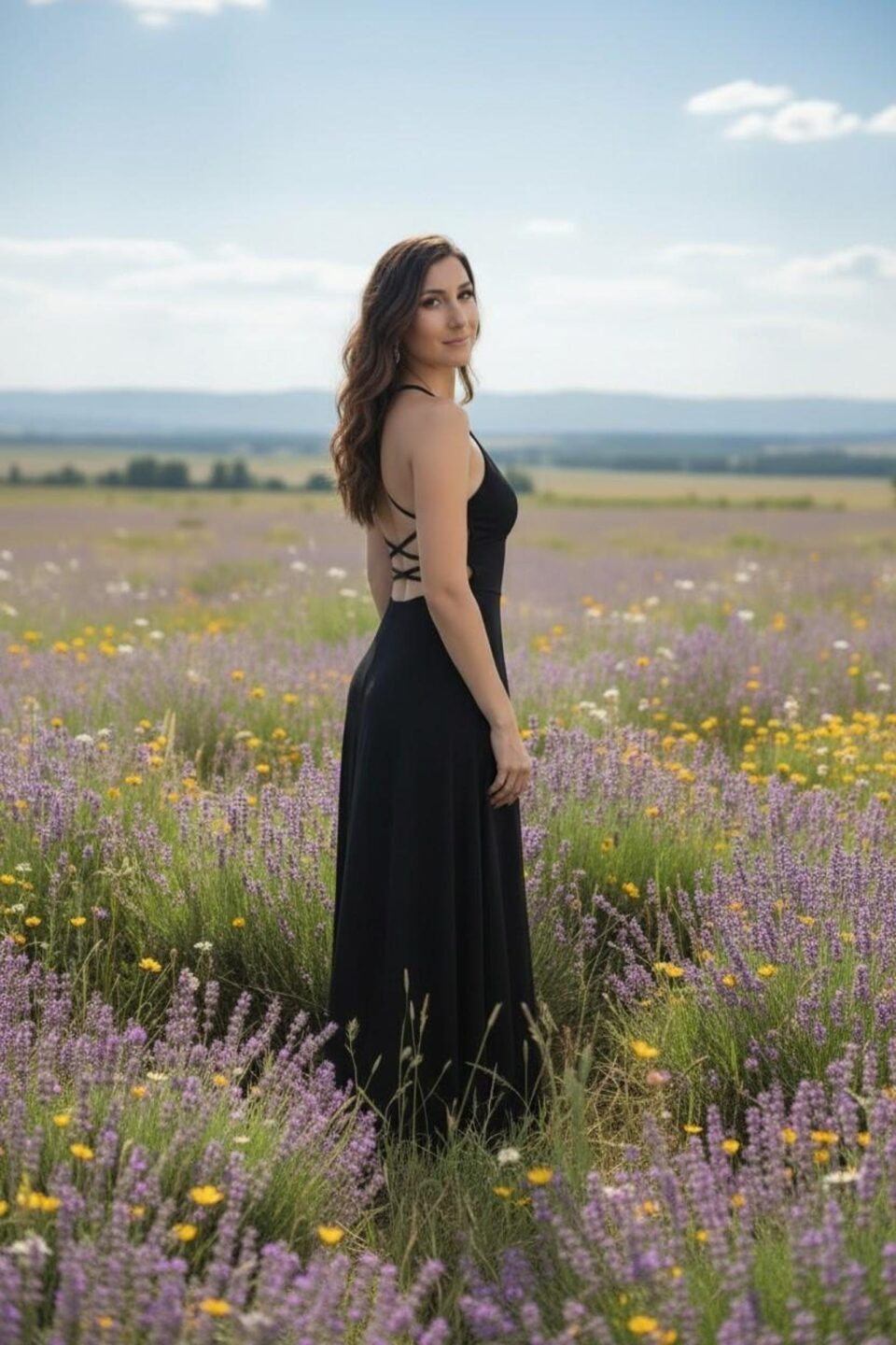 Open back, high neck maxi dress, with criss-cross string detail in the back.