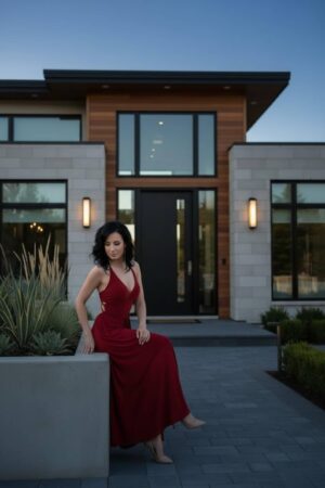 Open back scarlet red silky smooth floor length fitted maxi dress.