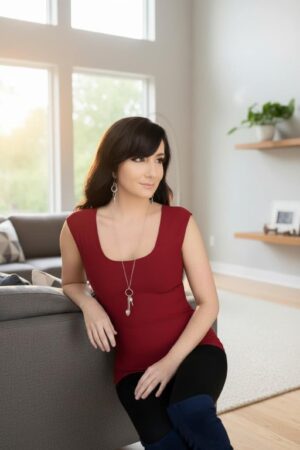 Basic fitted cap-sleeve fire red modal top.