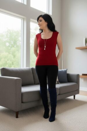 Basic fitted cap-sleeve fire red modal top.