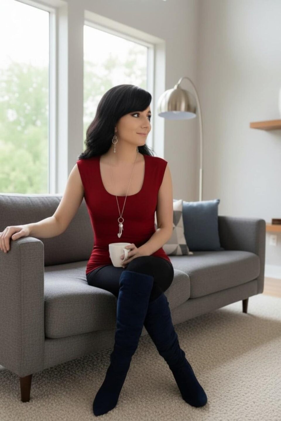 Basic fitted cap-sleeve fire red modal top.