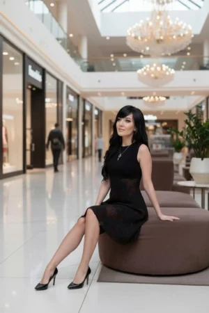 Black Mesh Dress with Velvet Floral Stencil Overlay