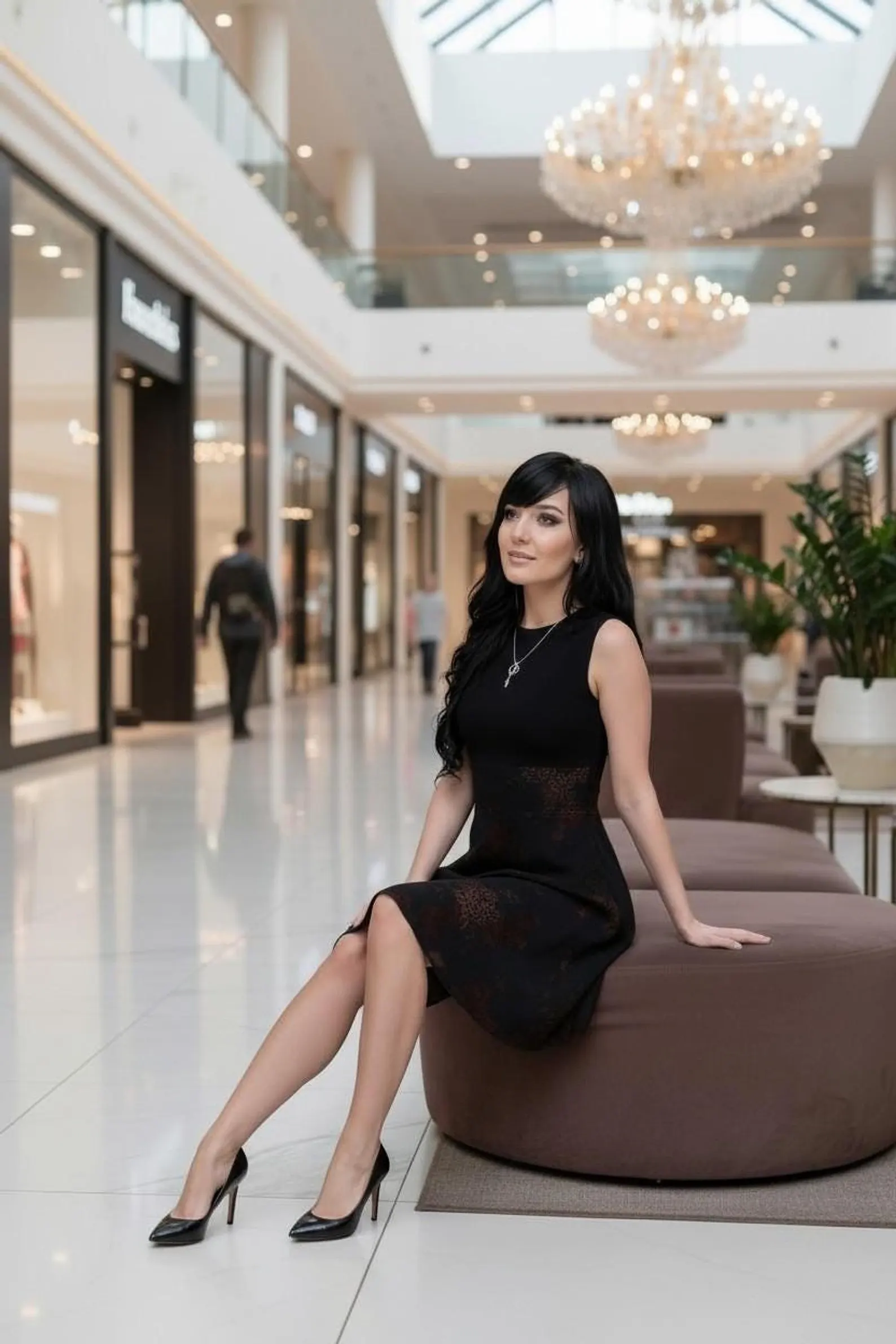 Black Mesh Dress with Velvet Floral Stencil Overlay