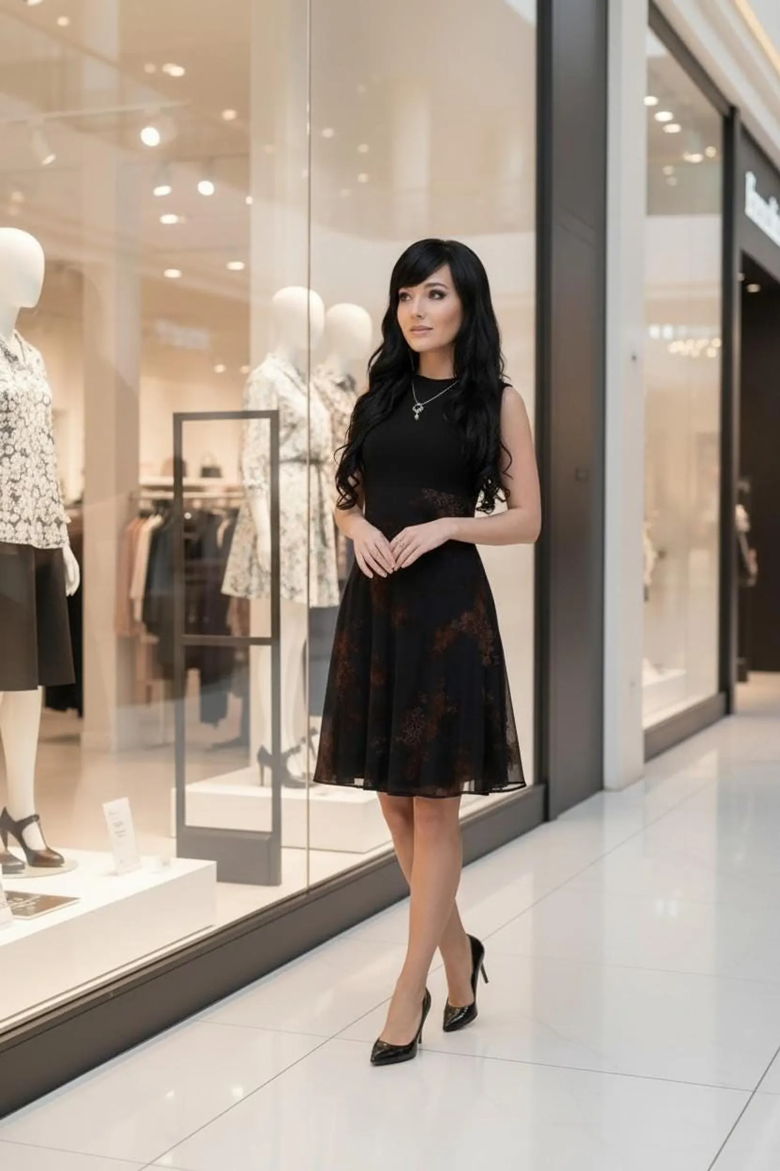 Black Mesh Dress with Velvet Floral Stencil Overlay