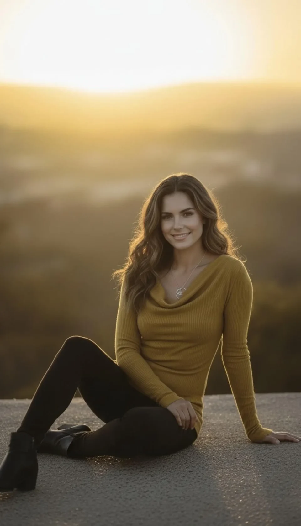 Long Sleeve Cowl Neck Top in Mustard Yellow, Soft Viscose Spandex
