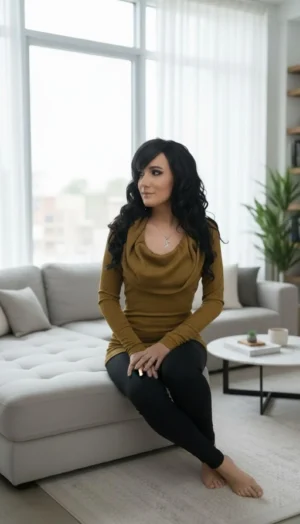 Mustard Off Shoulder Top, Long Sleeve Ribbed Cowl Neck Hoodie