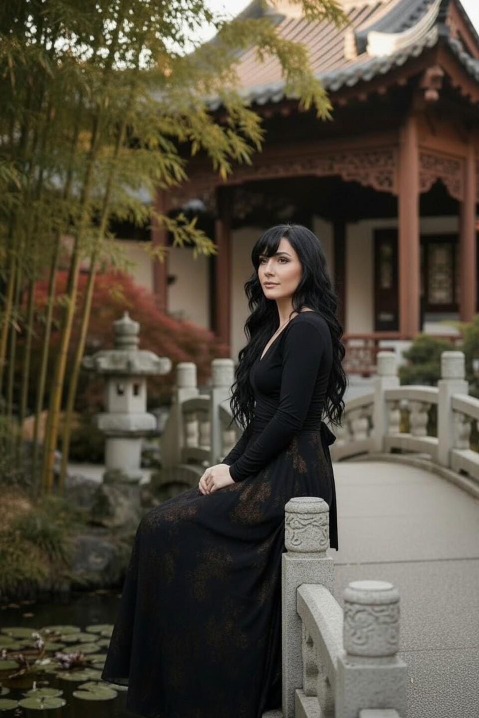 Black Wrap Dress with Mesh Overlay and Reversible Design