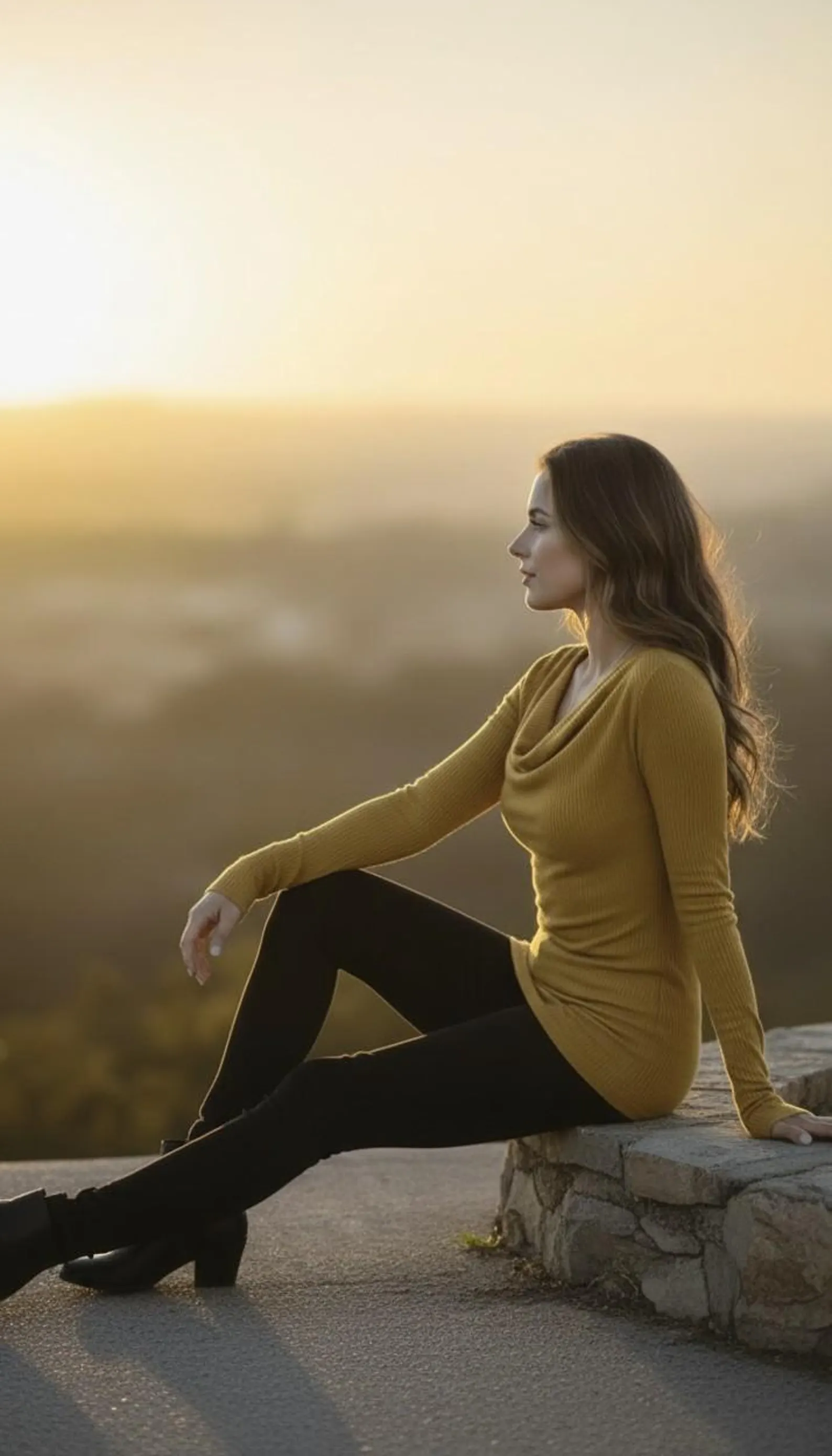 Long Sleeve Cowl Neck Top in Mustard Yellow, Soft Viscose Spandex
