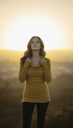 Long Sleeve Cowl Neck Top in Mustard Yellow, Soft Viscose Spandex