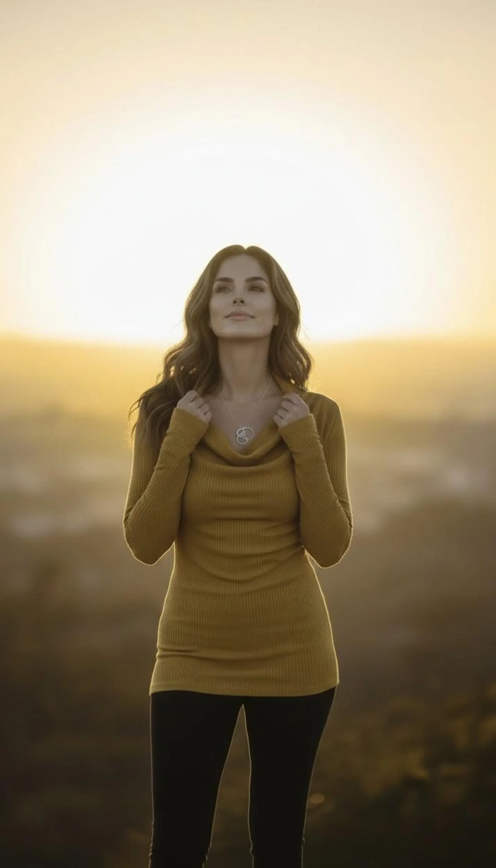 Long Sleeve Cowl Neck Top in Mustard Yellow, Soft Viscose Spandex