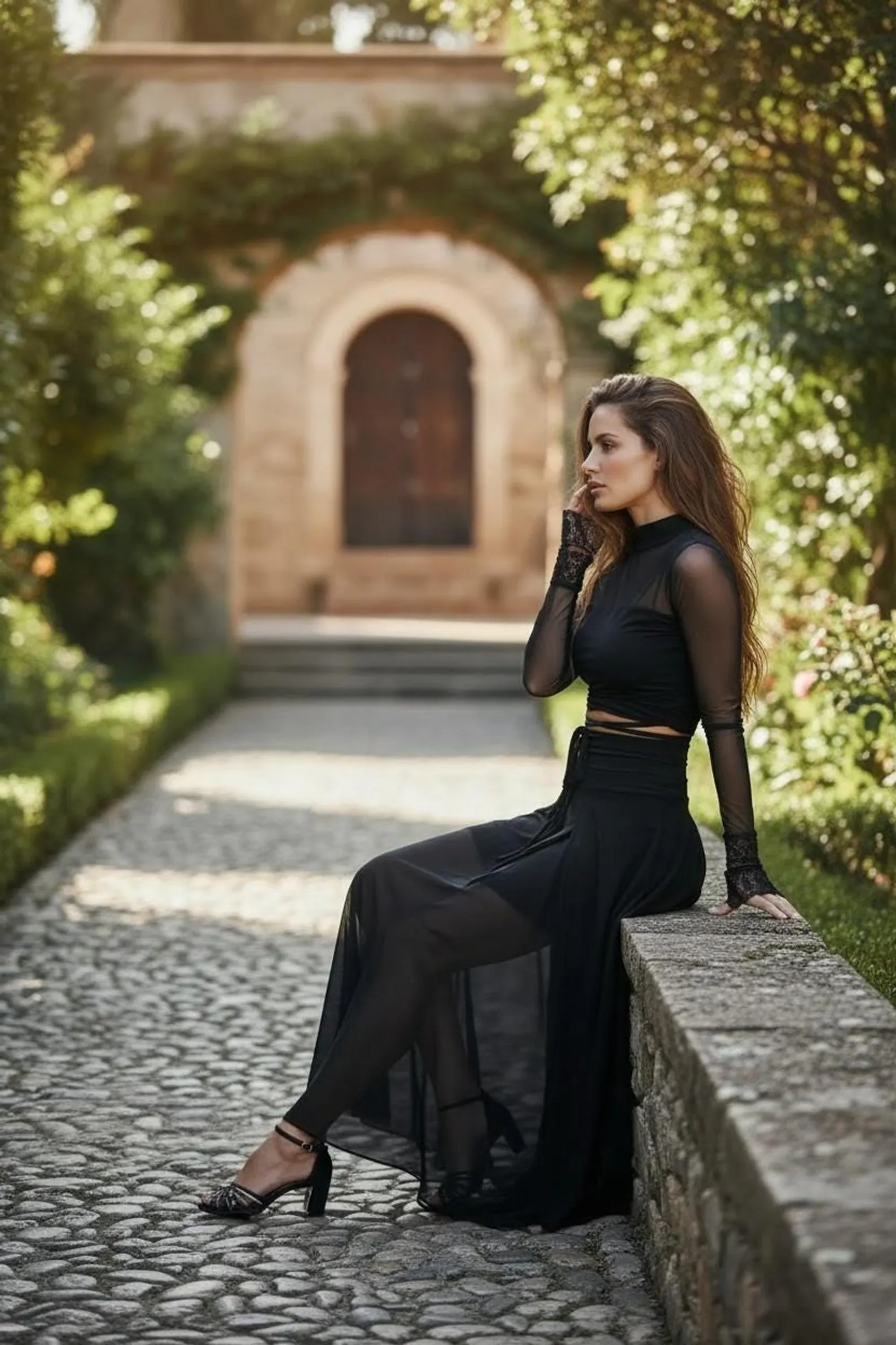 Black Mesh Skirt with Slit, Stretchy Maxi Style and Lining
