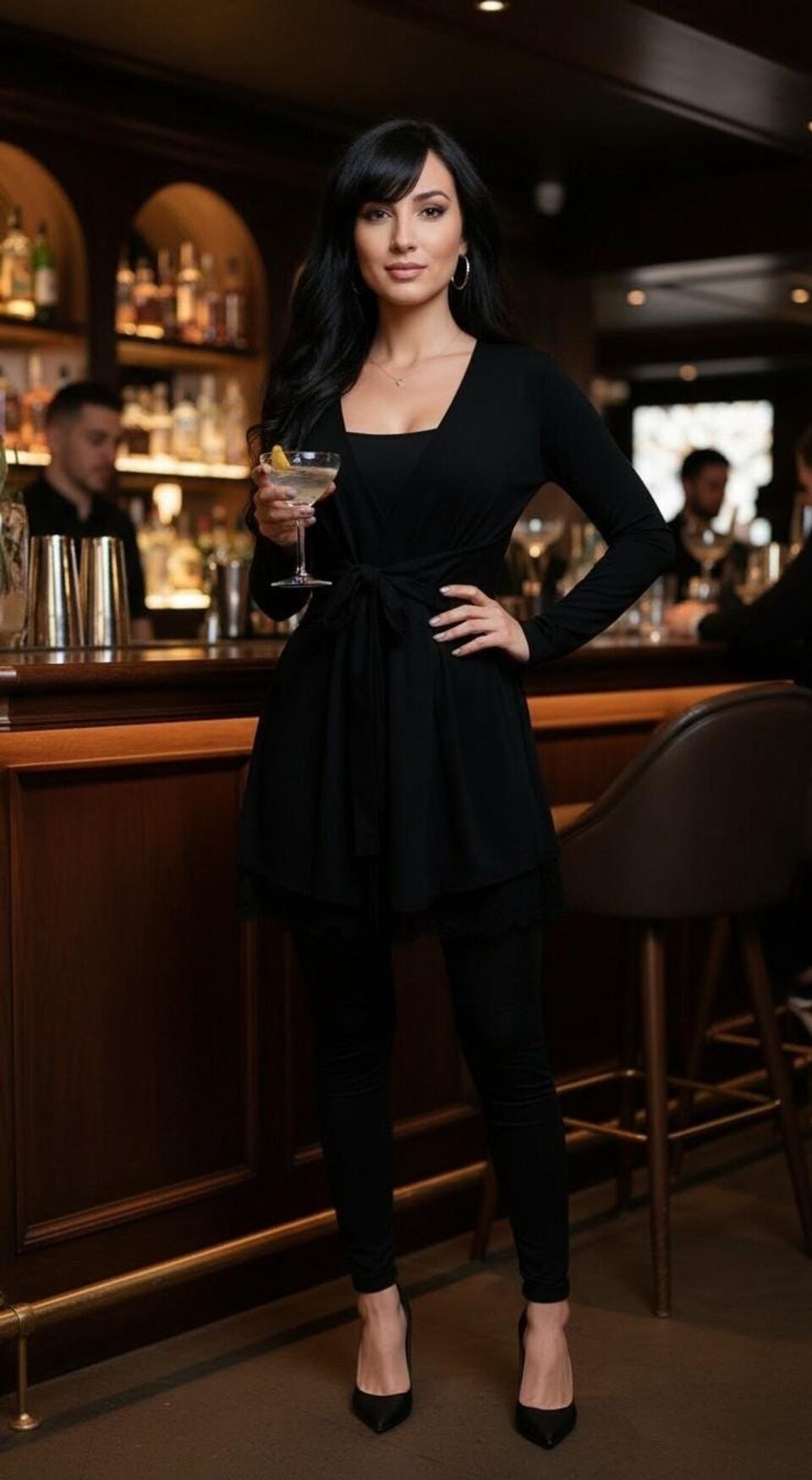 Black Cardigan with Waist Tie, Lightweight Spandex for Layering