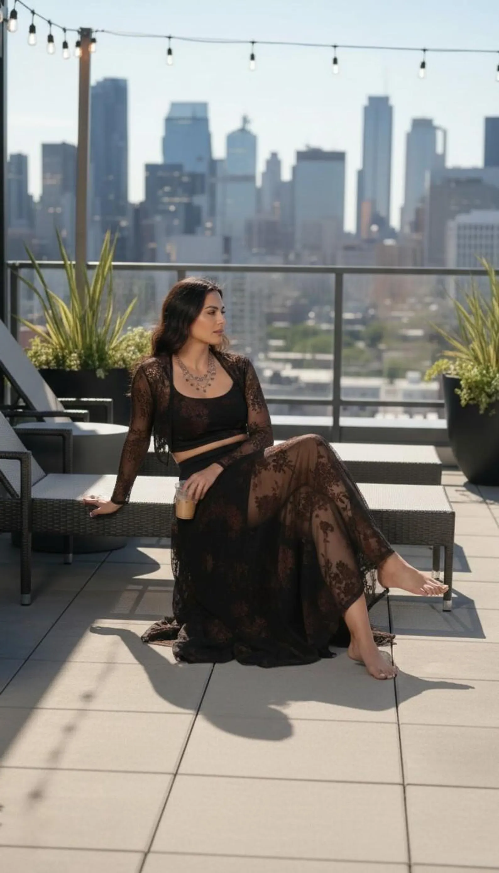 Black Mesh Skirt with Velvet Detail and Wide Waistband