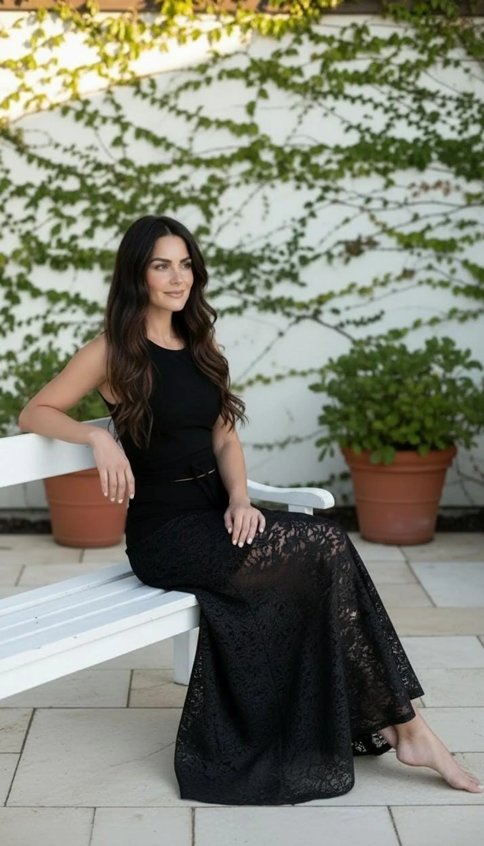 Maxi Lace Skirt in Polyester Spandex with Wide Waistband
