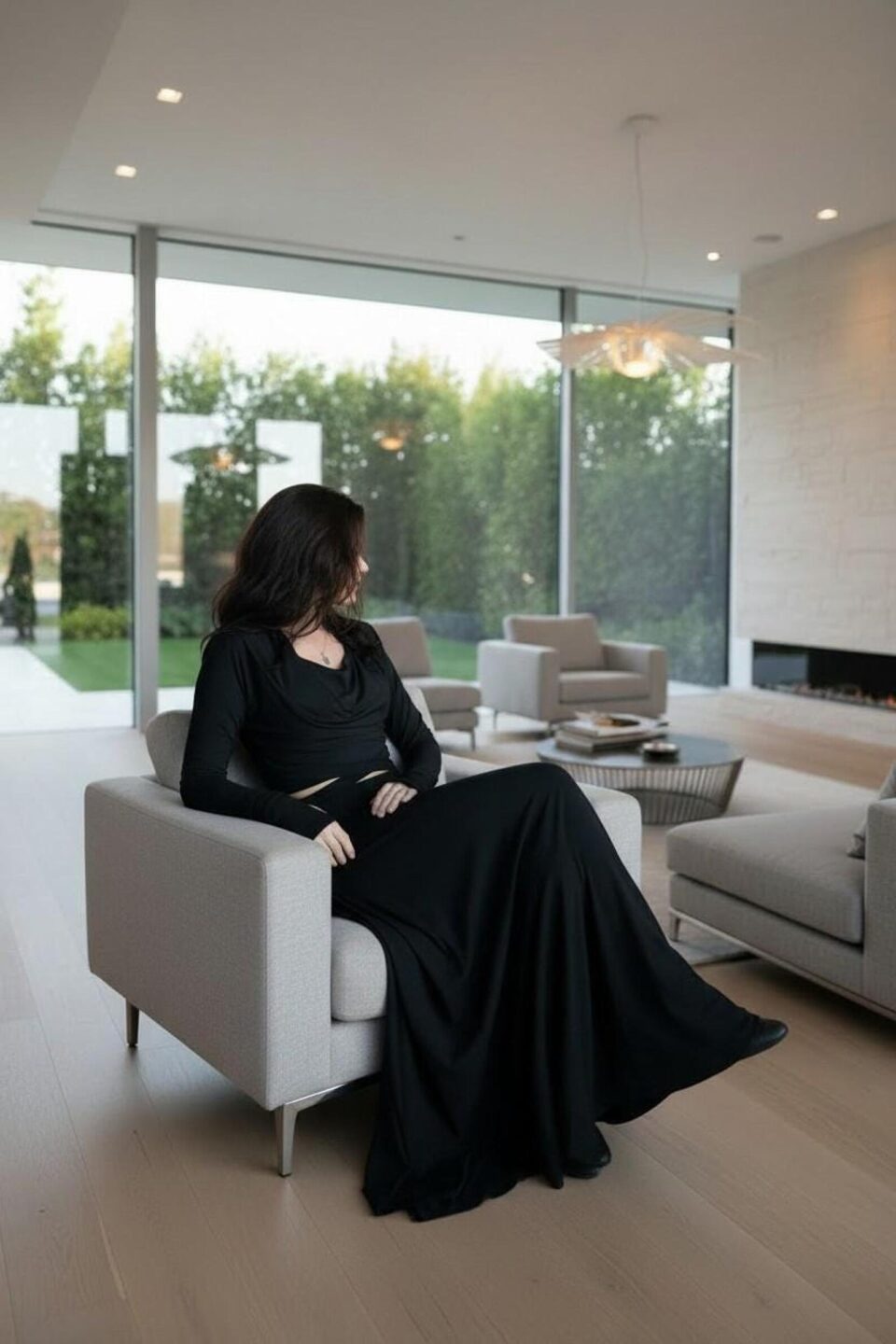 Black Bamboo Maxi Skirt with Fold Over Waistband