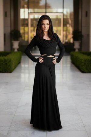 Black Bamboo Maxi Skirt with Fold Over Waistband