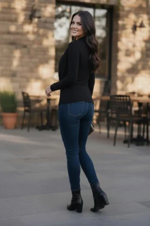 Black Cowl Neck Top with Built-In Insert, Long Sleeve Fitted Design