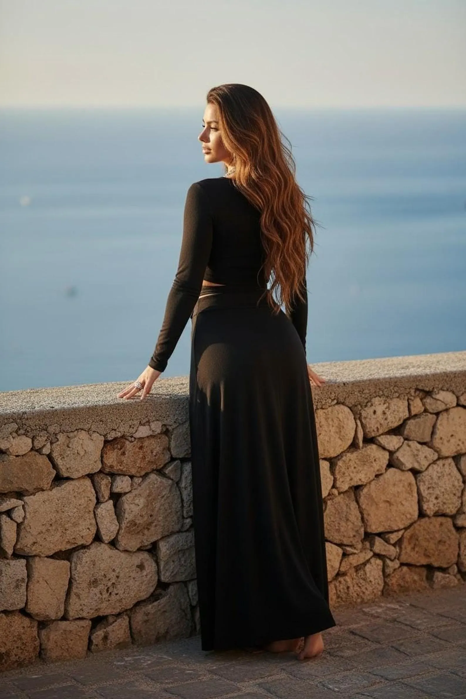 Bamboo Crop Jacket with Criss-Cross Waist Detail, Black Long Sleeve Fitted Style
