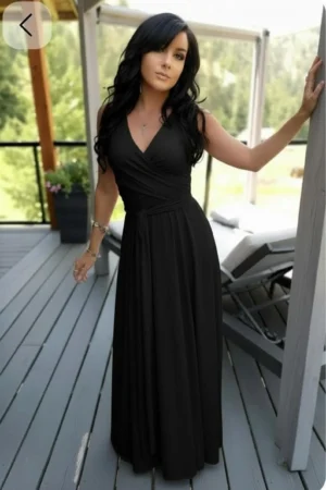 Maxi Black Dress, Bamboo Sleeveless Reversible Wrap, Size Options Available for Versatile Style