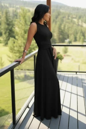 Maxi Black Dress, Bamboo Sleeveless Reversible Wrap, Size Options Available for Versatile Style