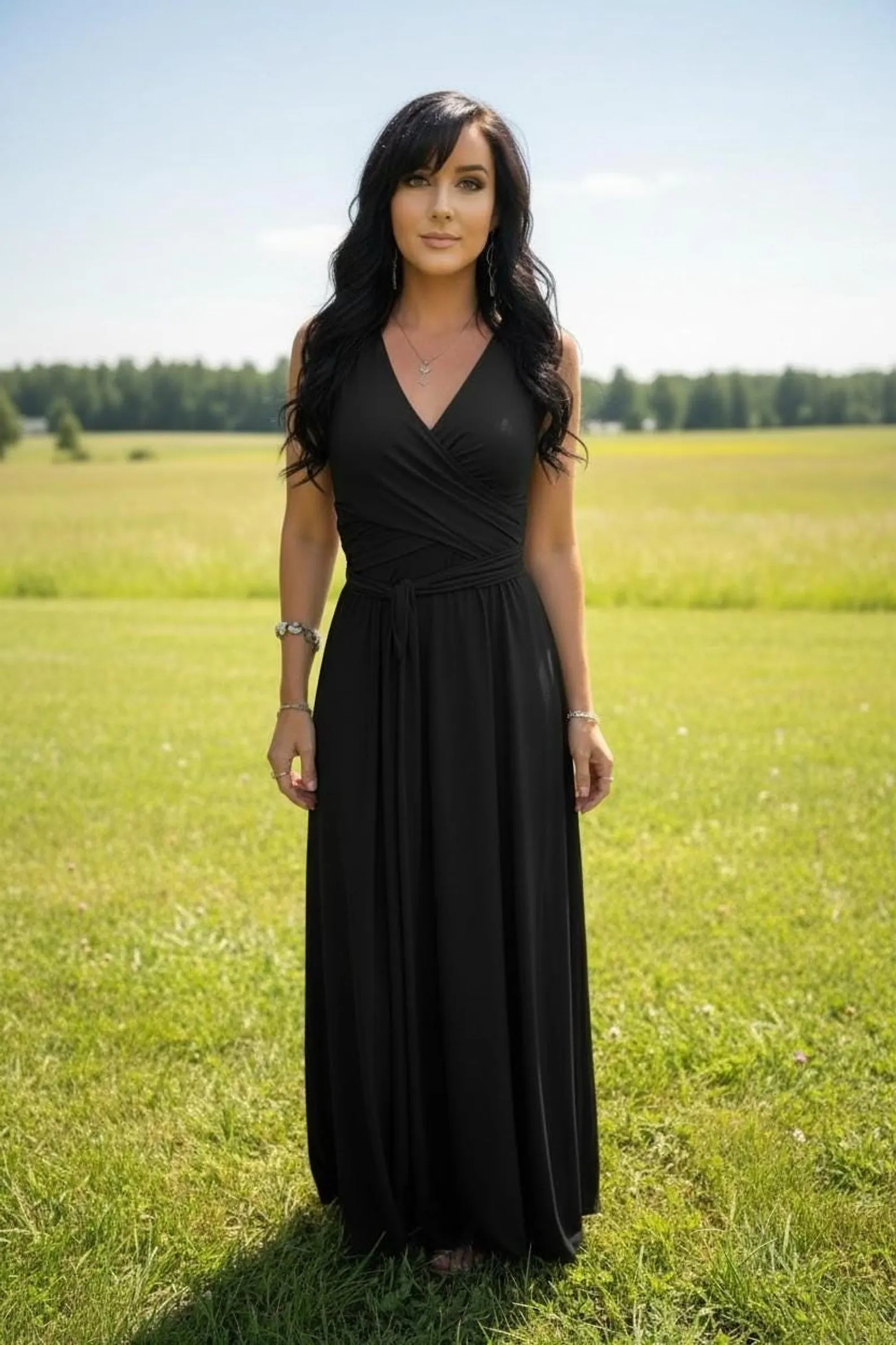 Maxi Black Dress, Bamboo Sleeveless Reversible Wrap, Size Options Available for Versatile Style
