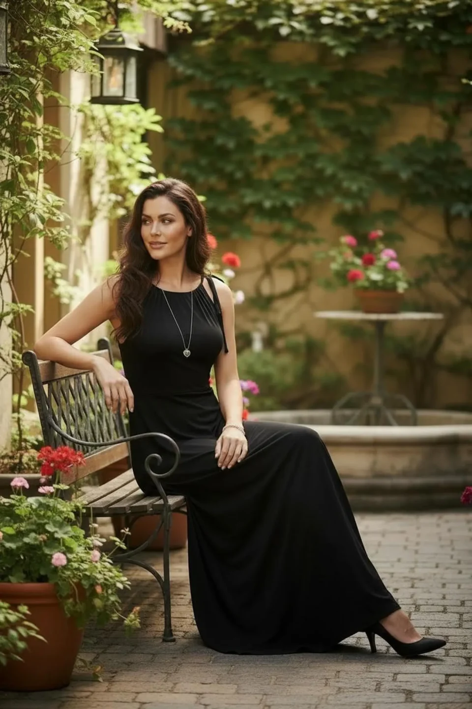 Black Maxi Dress with Gathered Neck and String Detail