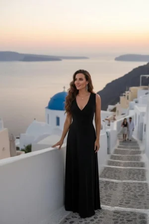 Black Maxi Dress, Sleeveless V-Neck Half Wrap Style