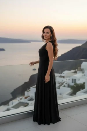 Black Maxi Dress, Sleeveless V-Neck Half Wrap Style