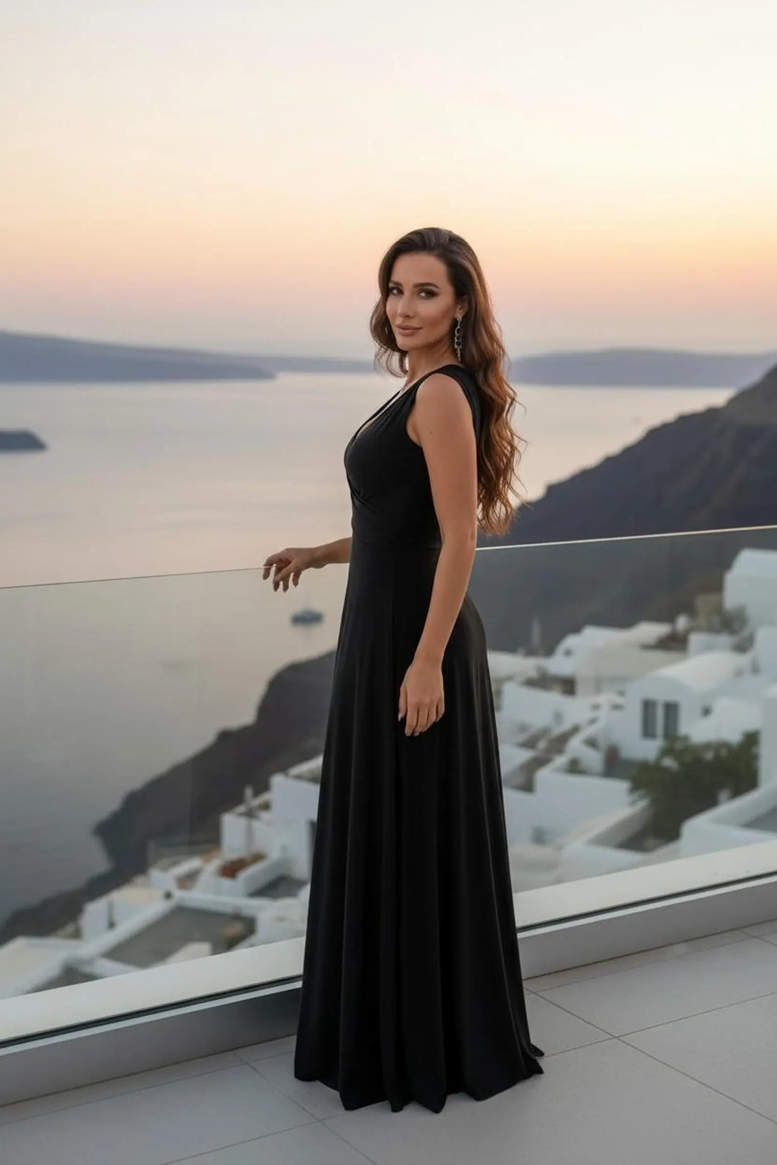 Black Maxi Dress, Sleeveless V-Neck Half Wrap Style