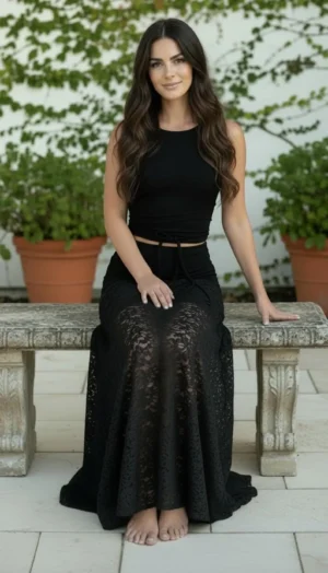Black Crop Top with Criss Cross String Detail, Fitted Poly Spandex