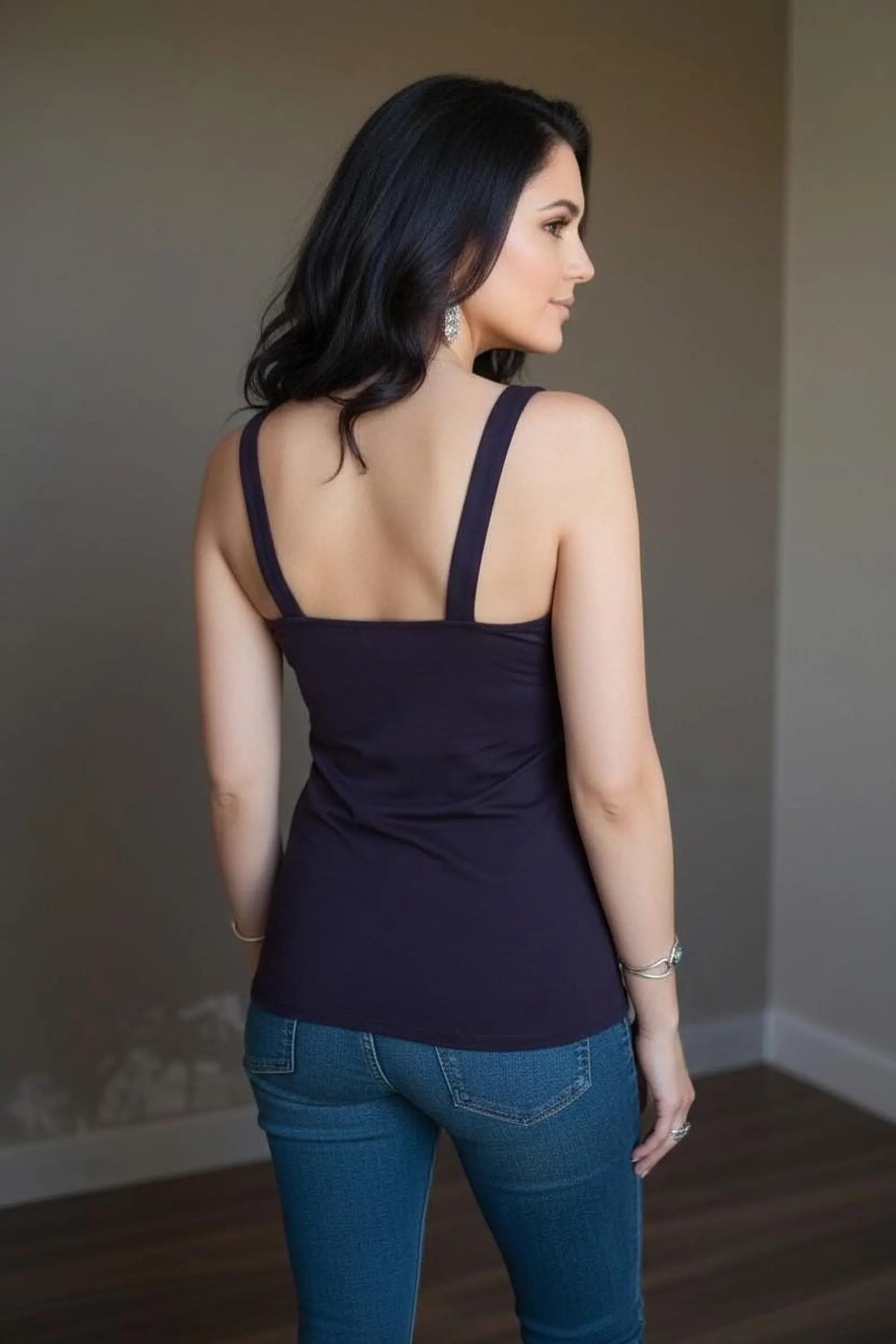 Cowl Neck Tank in Dark Purple Blue, Comfortable Fitted Top