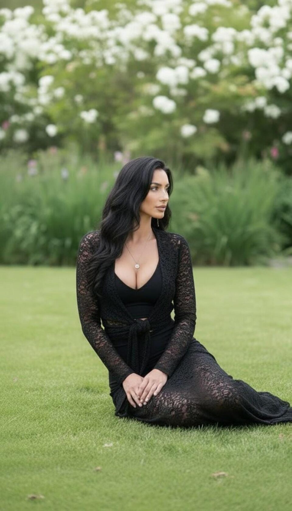 Black Lace Jacket with Front Tie, Cropped Design in Polyester
