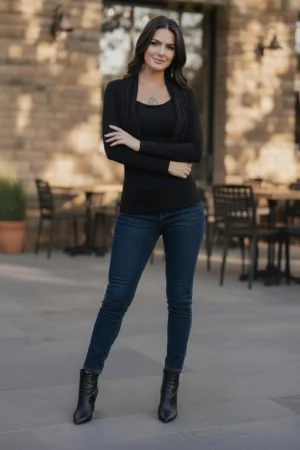 Black Cowl Neck Top with Built-In Insert, Long Sleeve Fitted Design