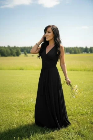 Maxi Black Dress, Bamboo Sleeveless Reversible Wrap, Size Options Available for Versatile Style