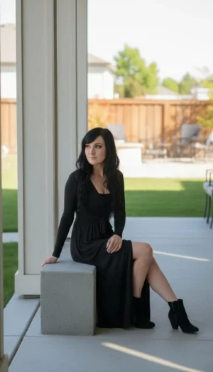 Long Black Cardigan with Ties, Cinched Waist Maxi Style