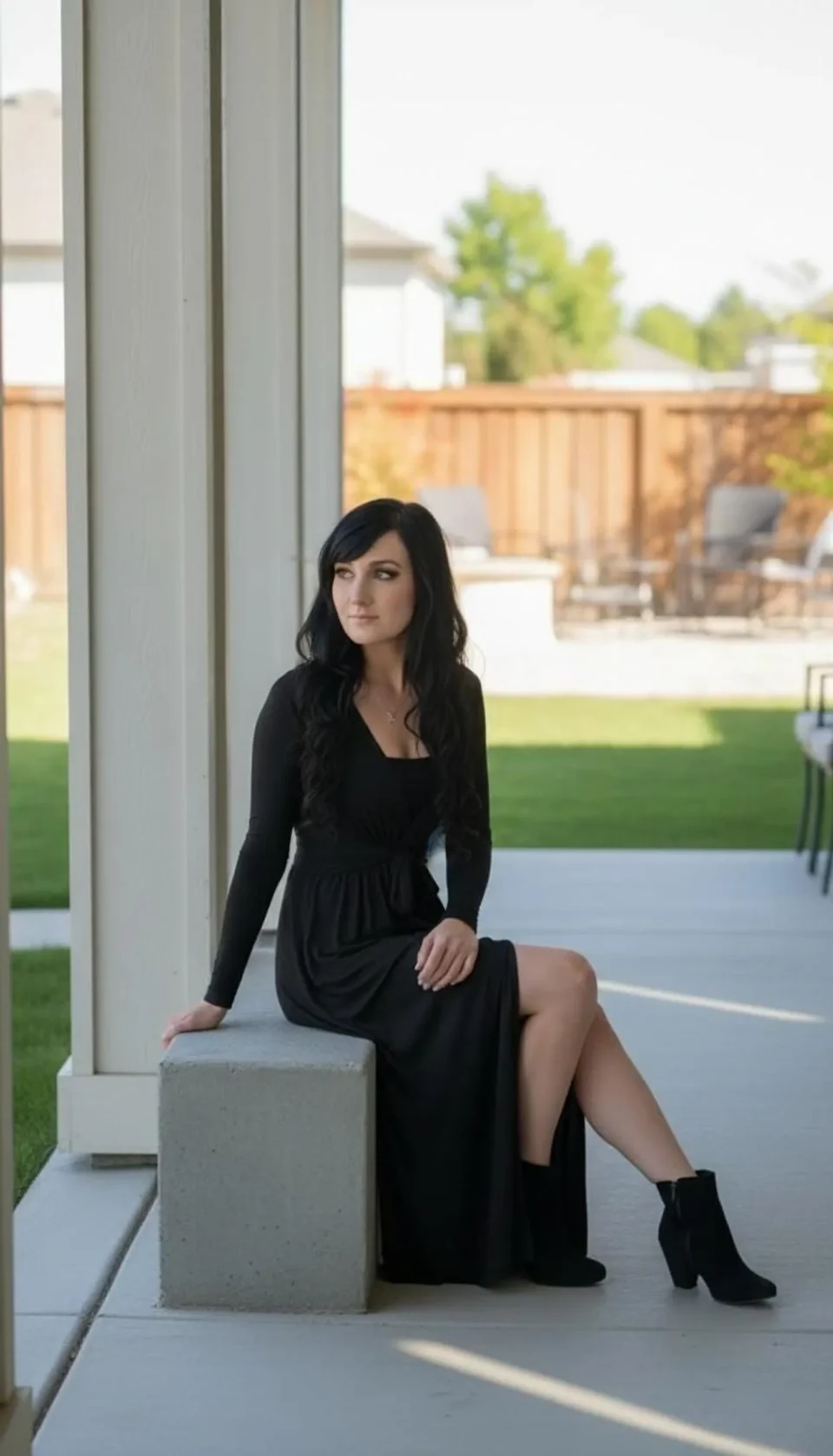 Long Black Cardigan with Ties, Cinched Waist Maxi Style