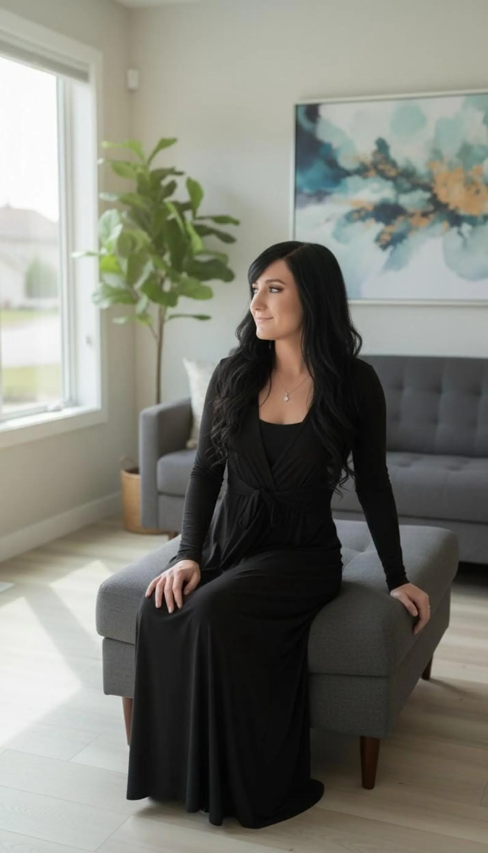 Long Black Cardigan with Ties, Cinched Waist Maxi Style