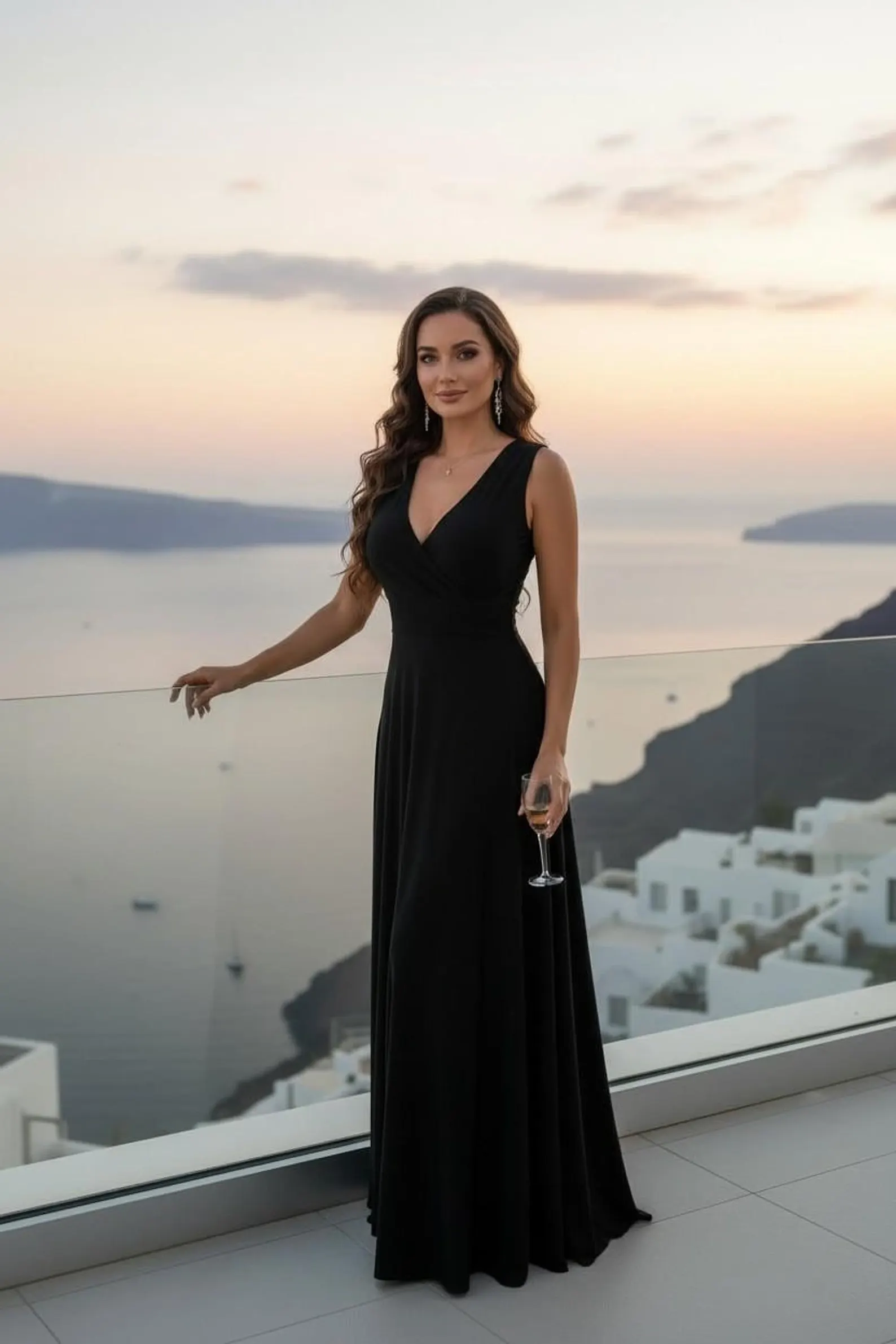 Black Maxi Dress, Sleeveless V-Neck Half Wrap Style