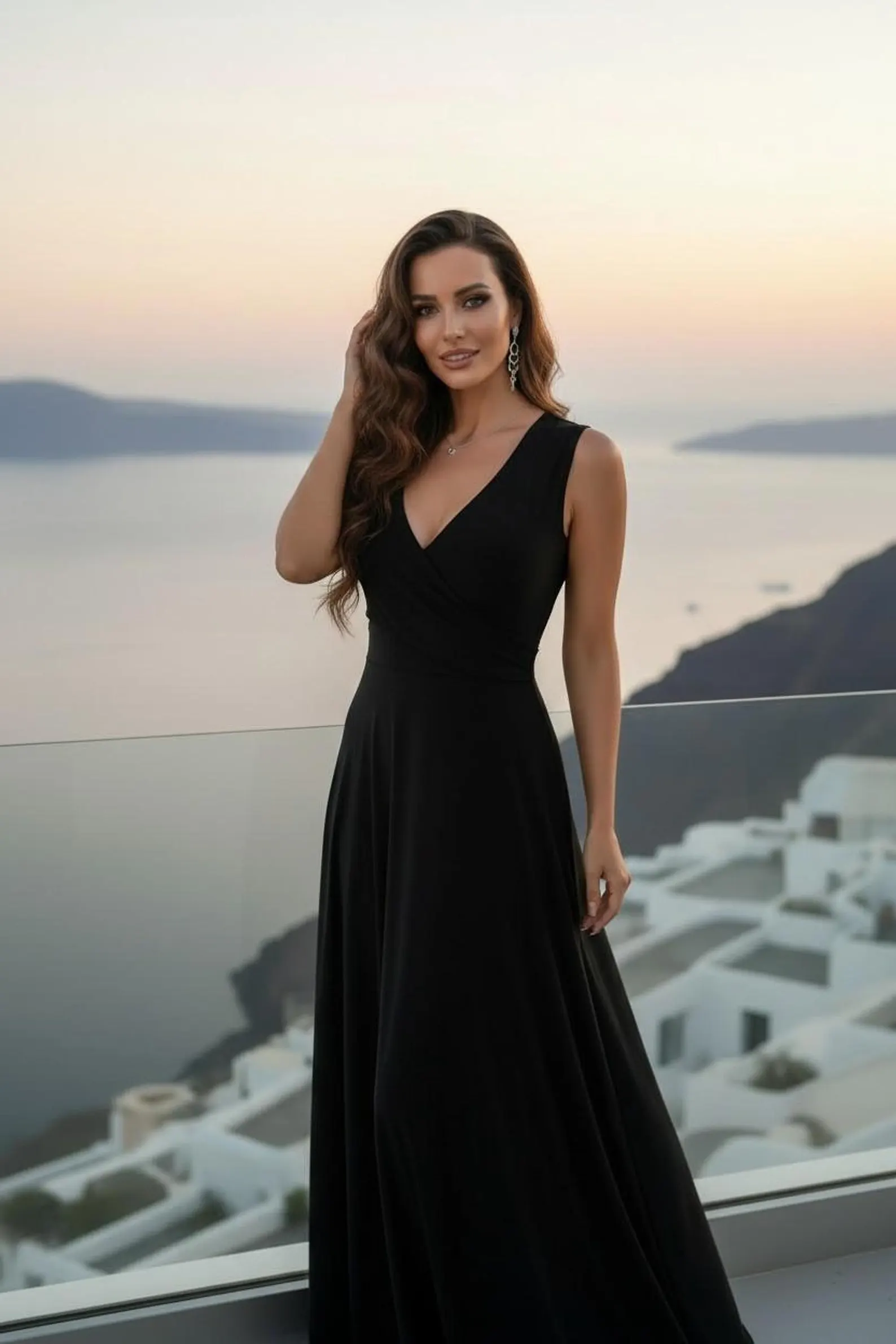 Black Maxi Dress, Sleeveless V-Neck Half Wrap Style