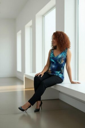 Cowl Neck Top in Vibrant Tropical Print, Fitted Summer Style
