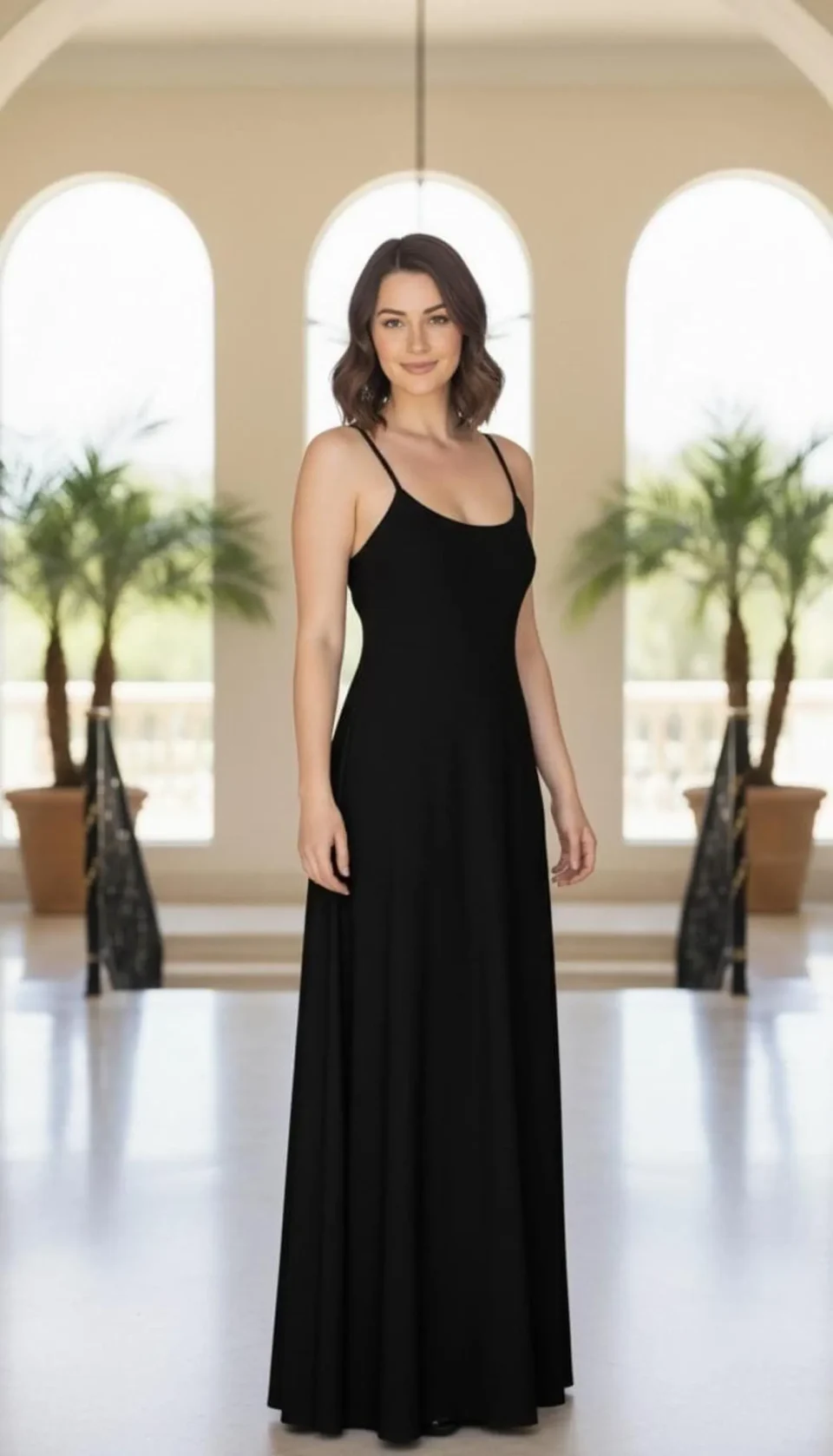 Black Maxi Dress with Back String Detail, Floor Length Style